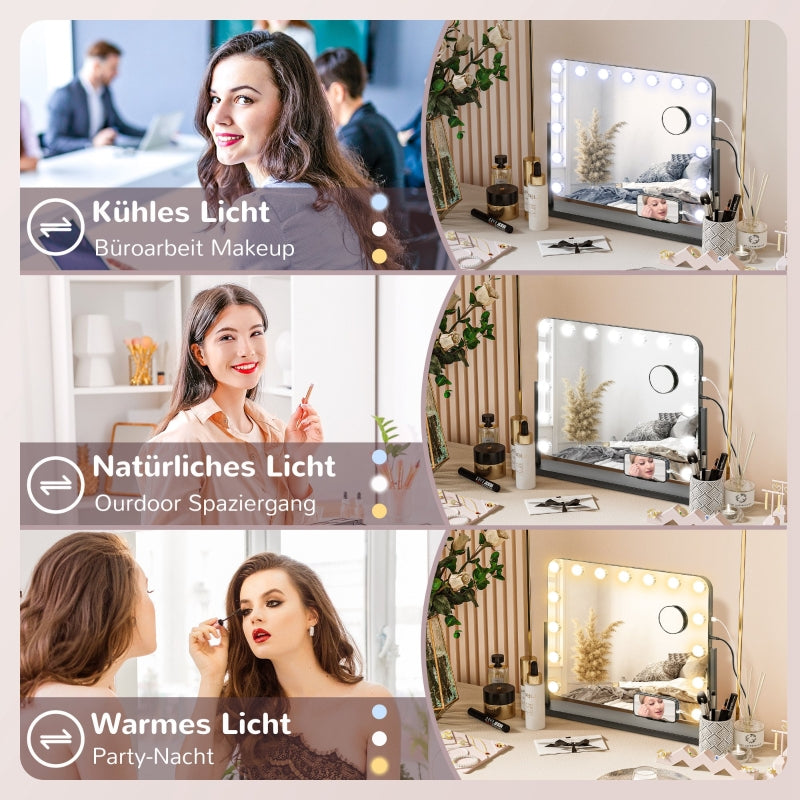 LED-Kosmetikspiegel, 3 Leuchtmodi, dimmbar, Touch-Steuerung, Schwarz