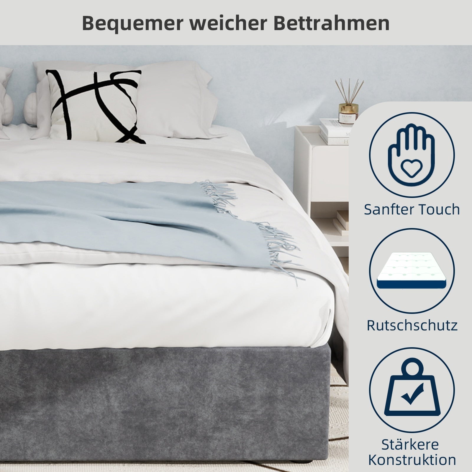 Bed Frame 160x200cm Gas Lift Storage - Dutch Velvet Grey