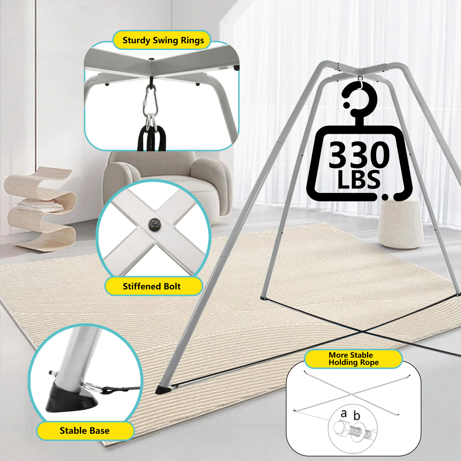 Swing Stand with Hanging Set, Includes Frame Only, Grey