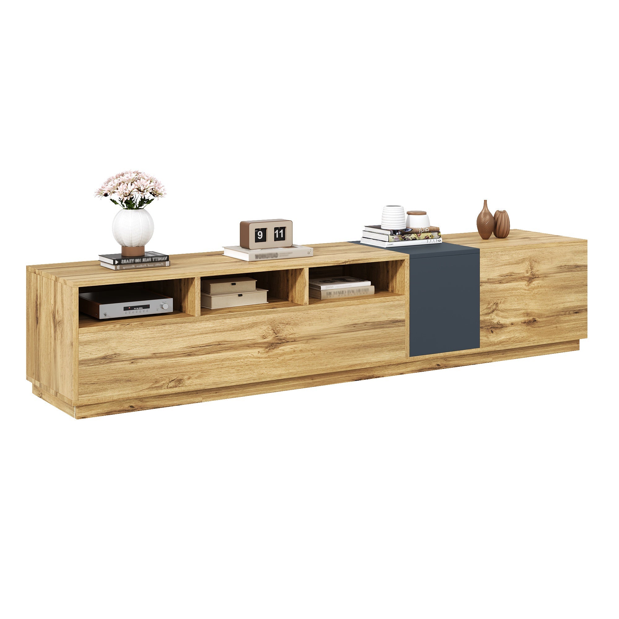 TV Stand, Modern Contrasting, 200cm, Black-Gray and Wood