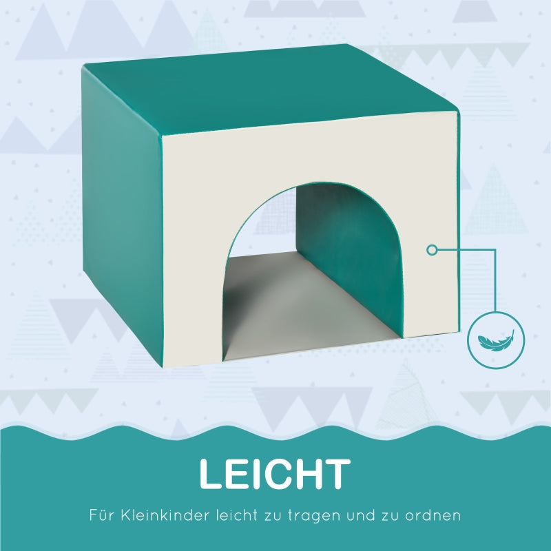 Building Block Set, 4 Foam Blocks, Easy Cleaning, Soft Filling, for 1-3 Years, Light Grey + Blue + Green EPE