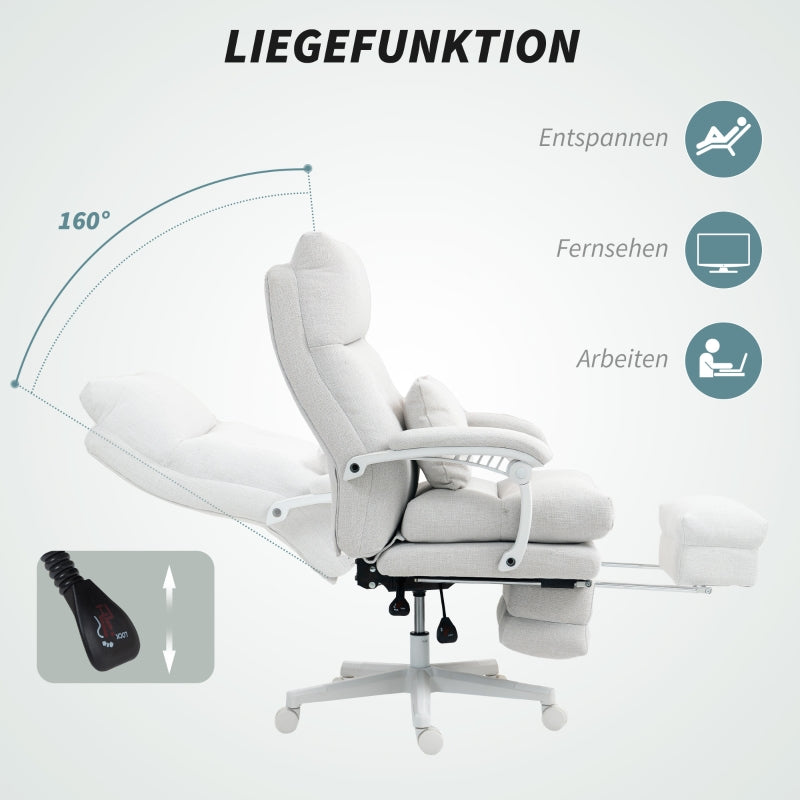 Bürostuhl, ergonomischer Schreibtischstuhl mit Lordosenstütze und Fußstütze, Cremeweiß