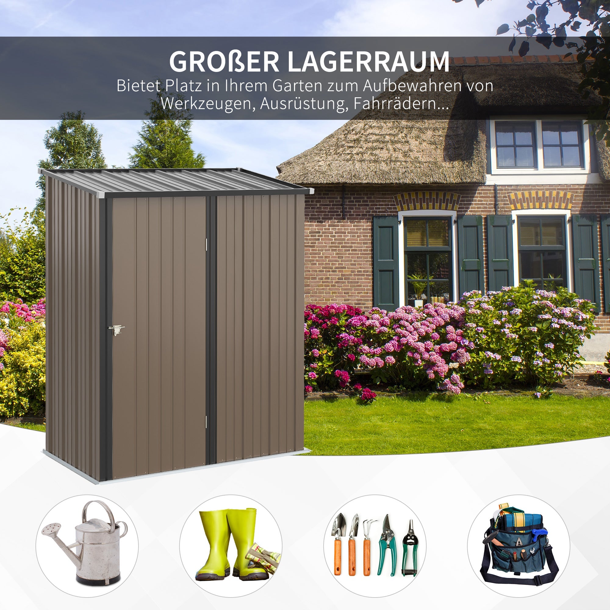 Tool Shed with Pent Roof, 1.34 m², Galvanized Steel, Brown