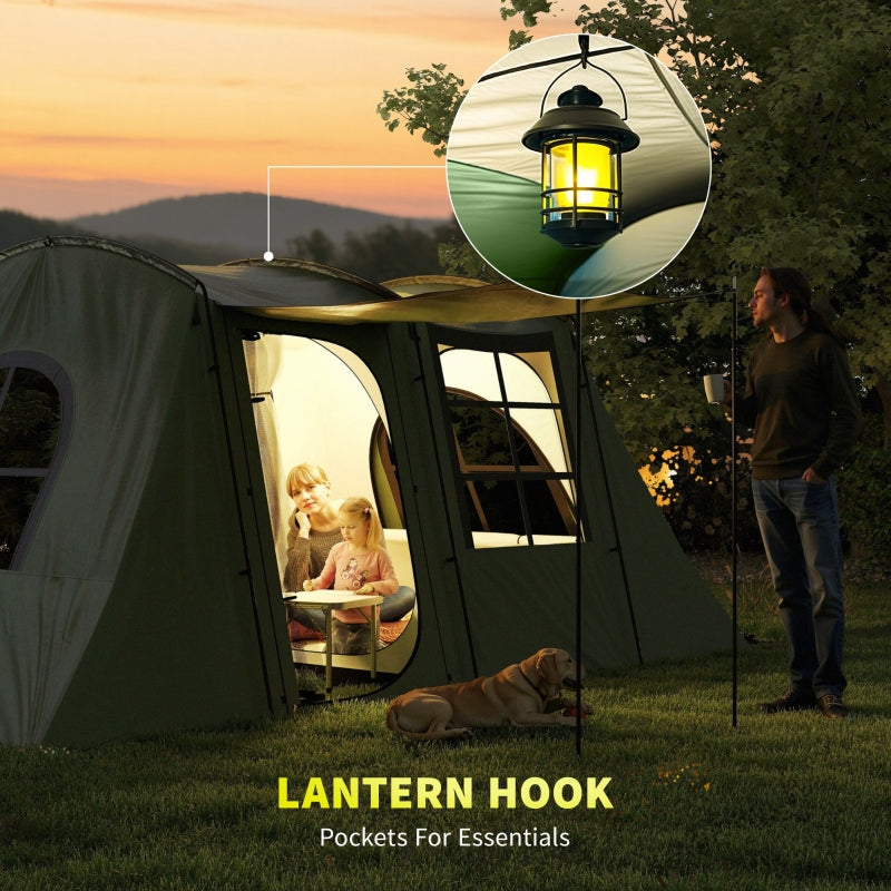 4 Man Tunnel Tent, Family Camping Tent with Porch, 3000mm Waterproof, Green