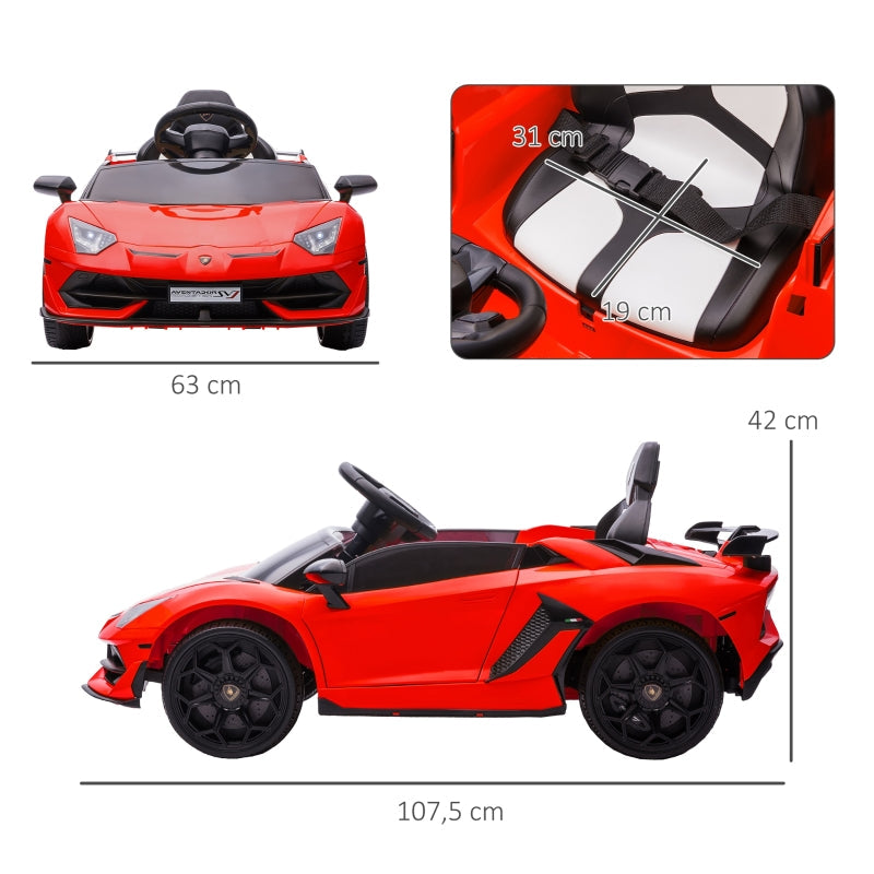 Lamborghini Aventador Licensed Electric Children's Car with Gullwing Doors and Music for Ages 3-5, Red