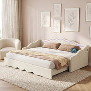 Upholstered Daybed, 90x200cm Extendable to 180cm with LED and USB Port, Beige Velvet