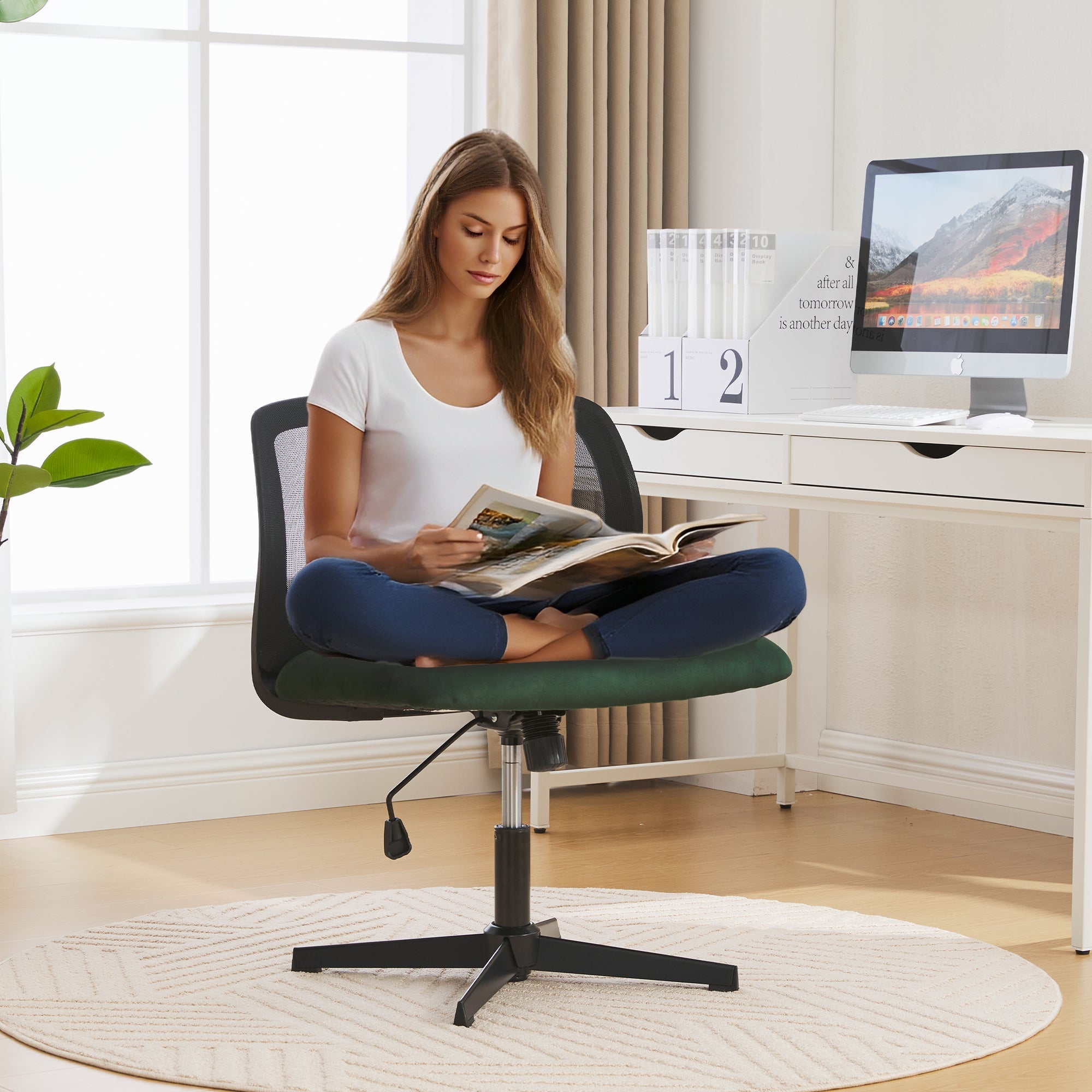 Armless Office Chair, Rocking Function Height Adjustable 360° Rotatable, Wide Upholstery