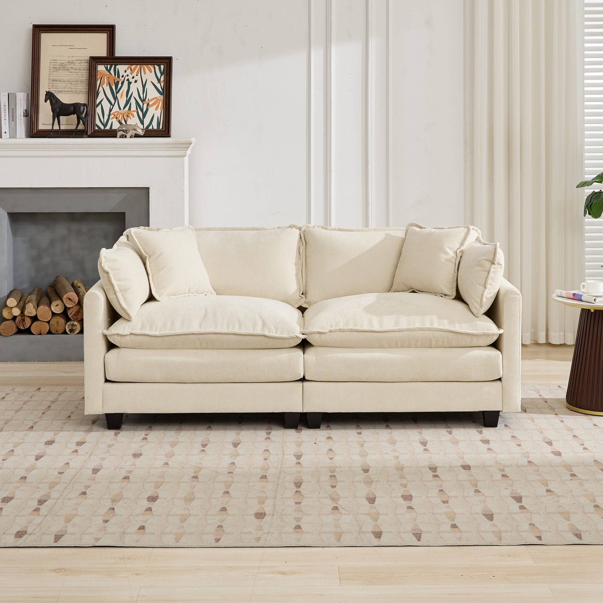 Cloud Sofa Loveseat, Modern Sectional Couch with Double Layer Cushions, Beige Chenille Fabric