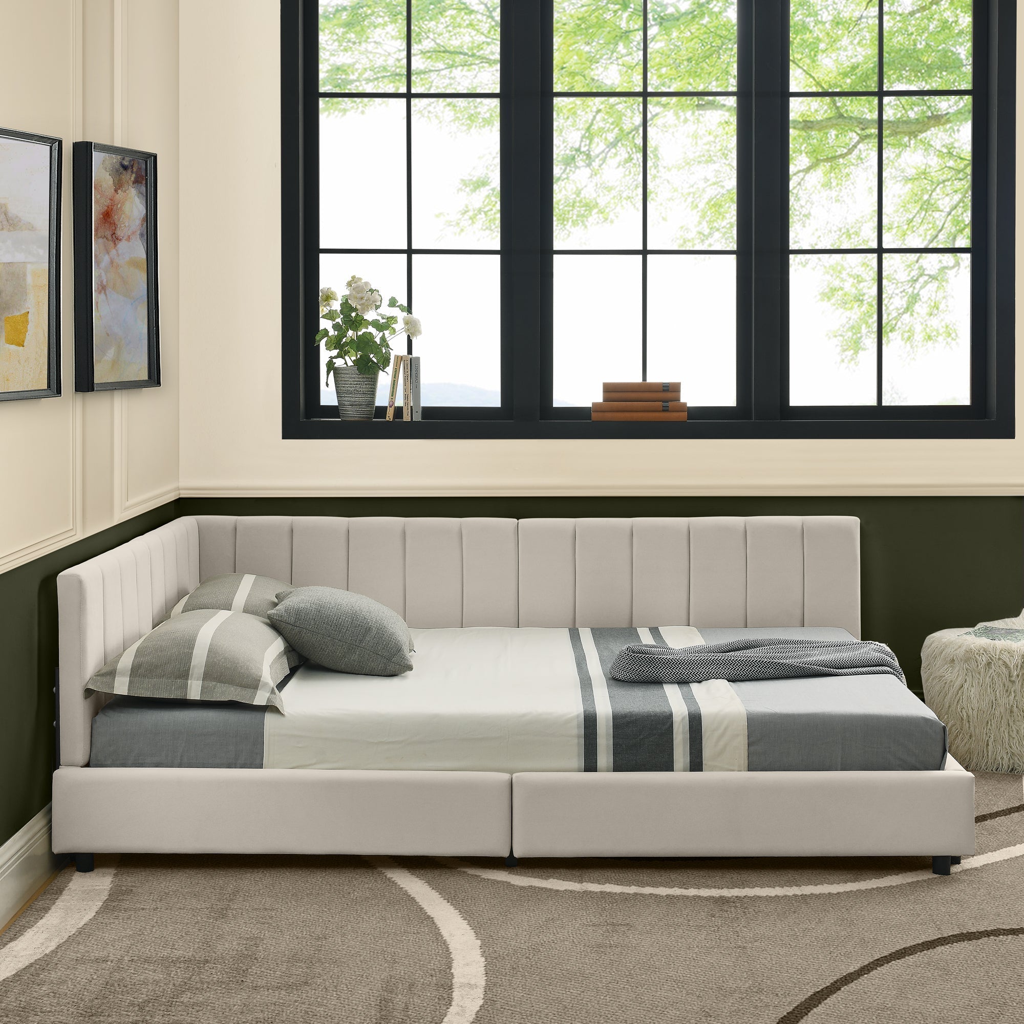Double Bed High Backrest 160x200cm, Velvet Beige