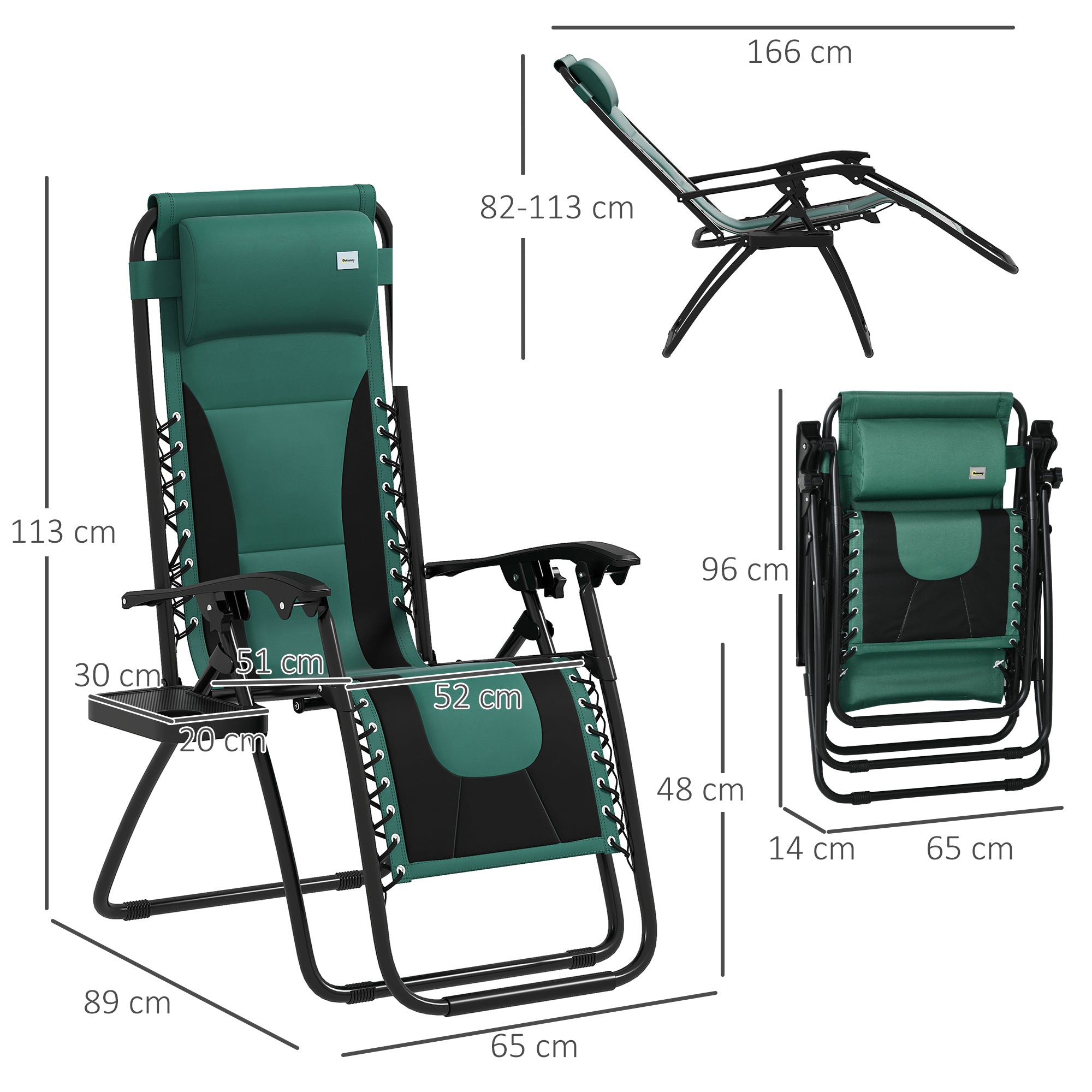 Zero Gravity Lounger Chair Set of 2, Folding Reclining with Padded Seat, Green