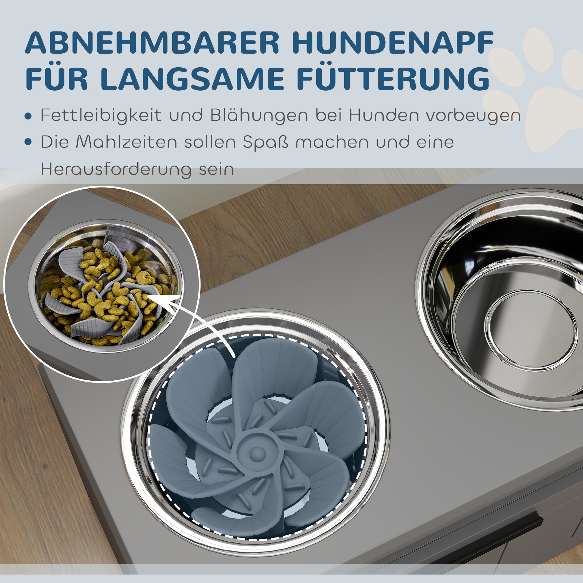 Hundenäpfe, erhöhte Futterstation mit 2 Edelstahlnäpfen, Grau