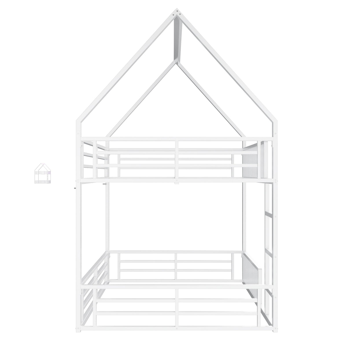 House-Shaped Bunk Bed with Fence and LED Light, 140x200cm, White
