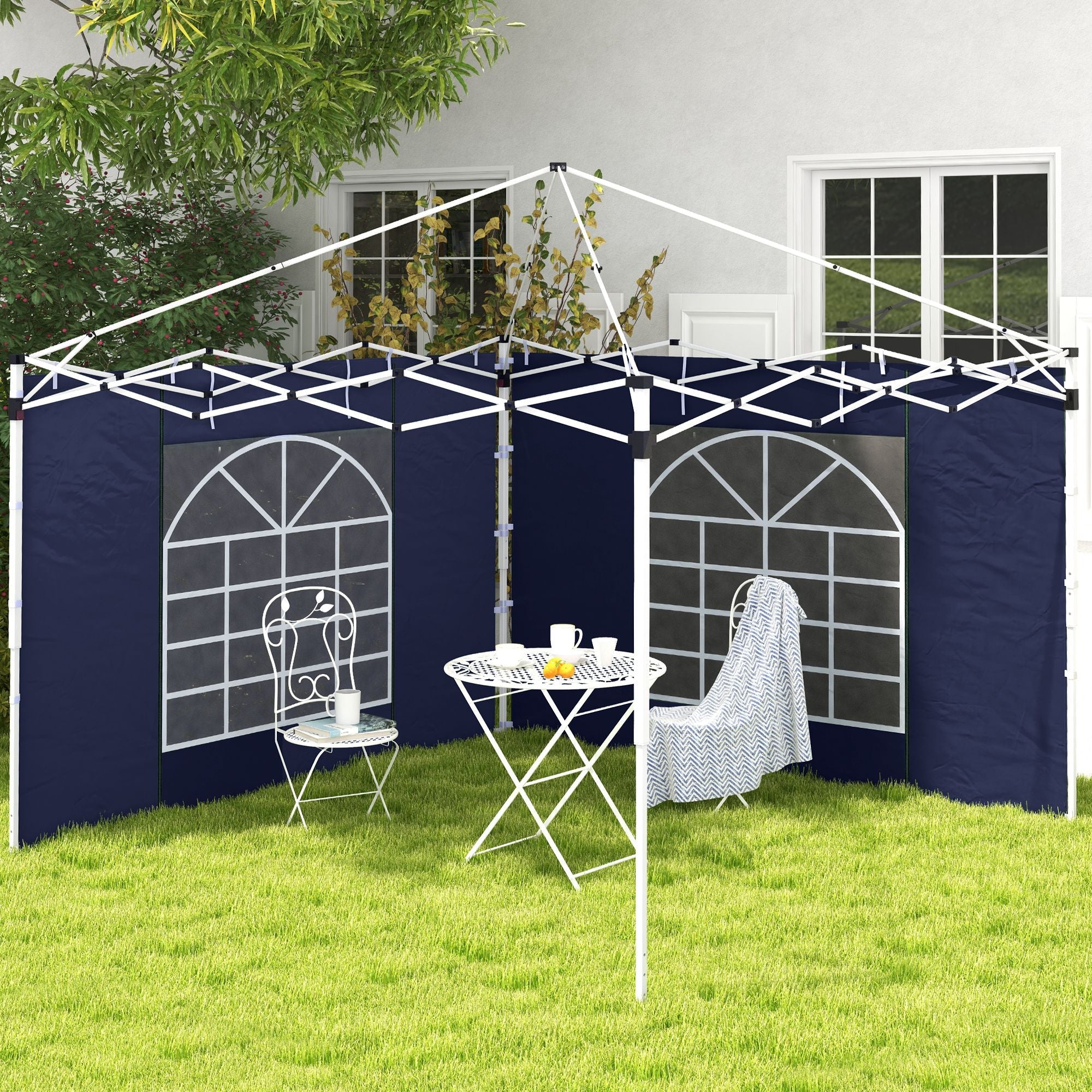 Side Panels for Gazebo, 3x3m and 3x6m with Window and Door, Oxford, Blue