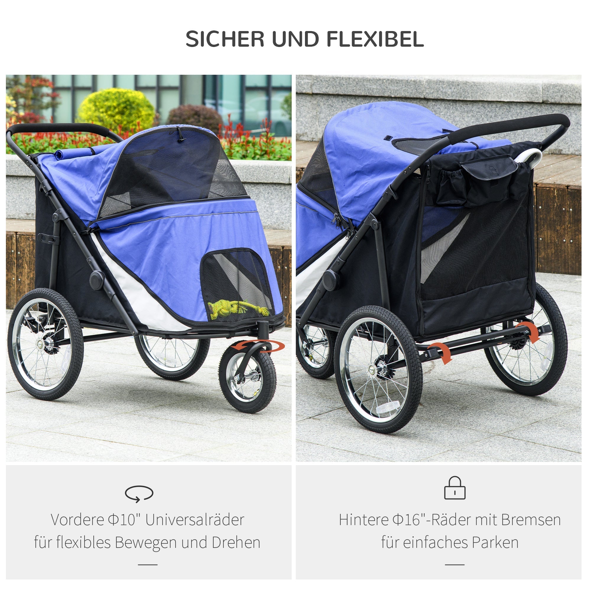 Dog Cart Foldable, Mesh Window, Large Wheels, Oxford Blue