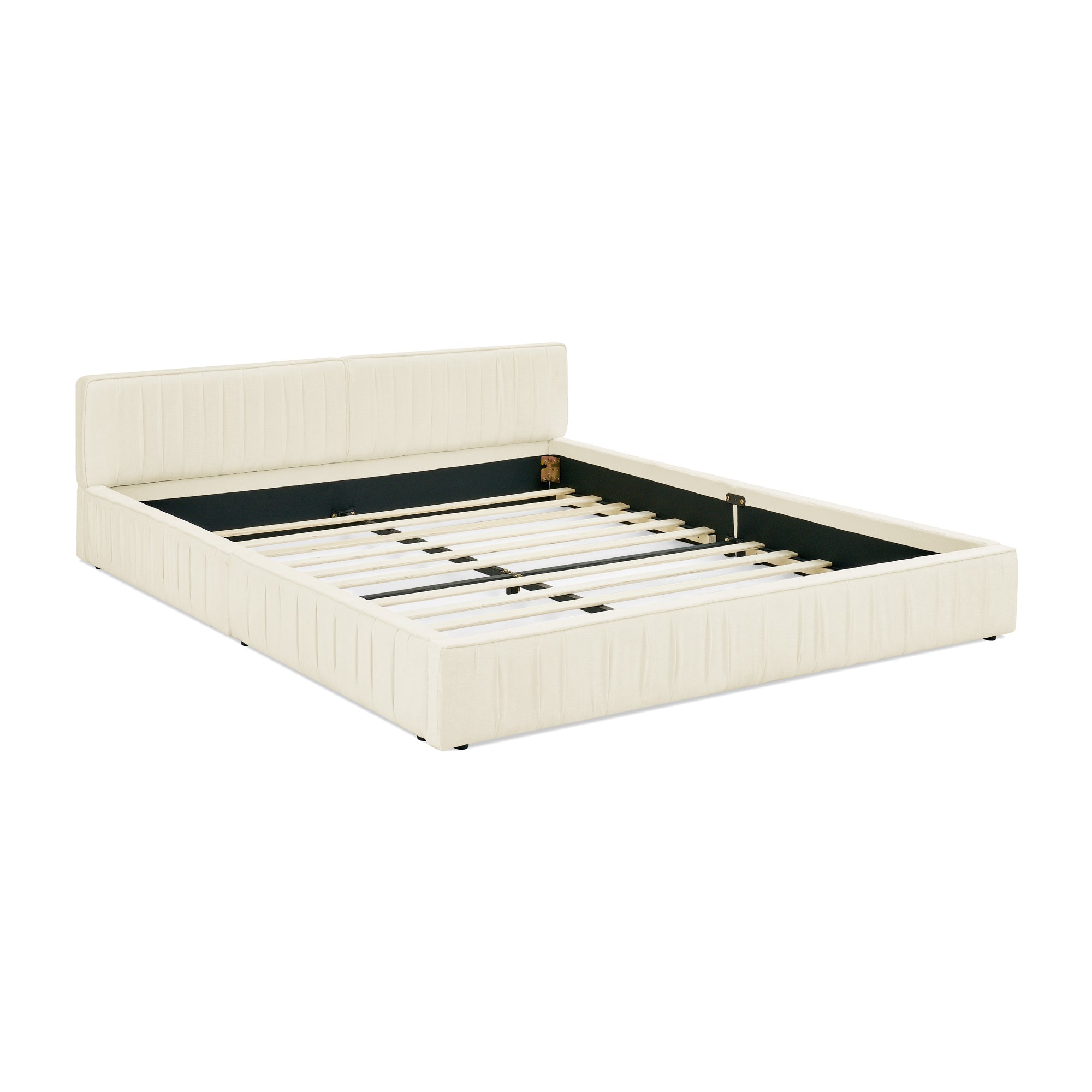 Double Bed 140x200cm Chenille Cover Eucalyptus Frame - Beige