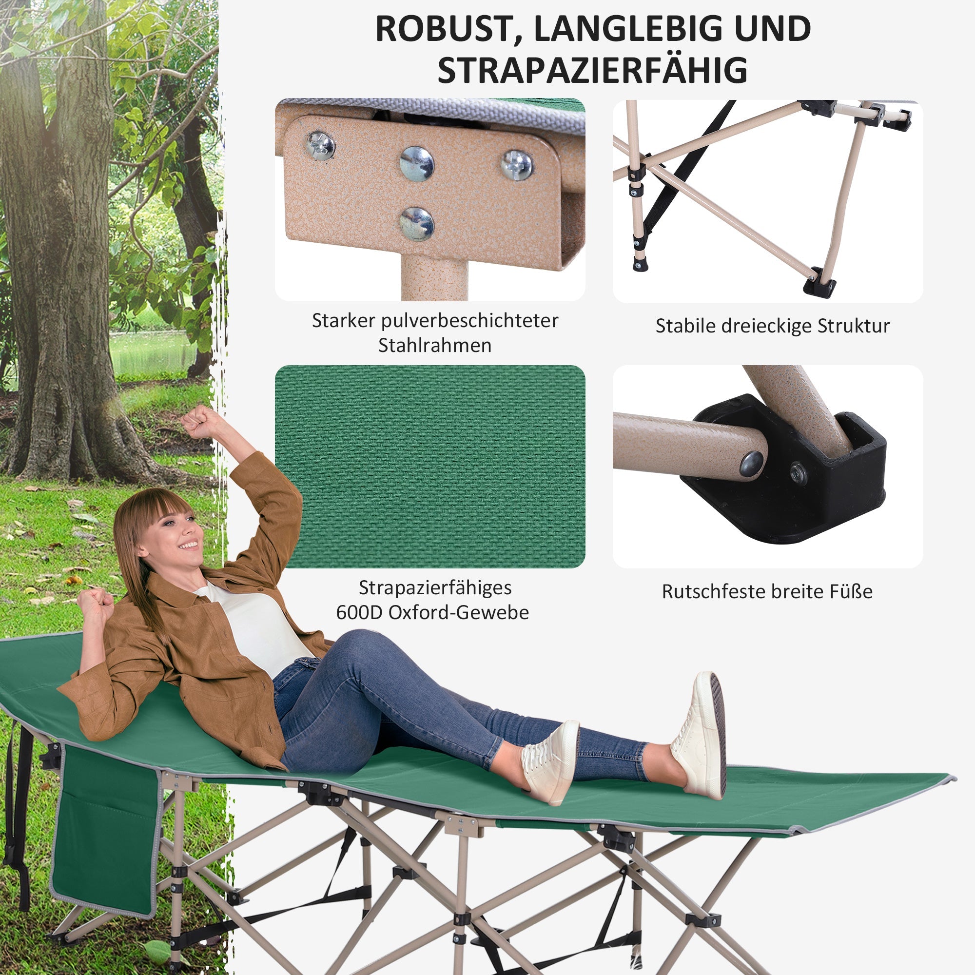 Folding Camping Bed Cot, Portable with Storage Bag 190x68x52 cm, Steel Oxford Green