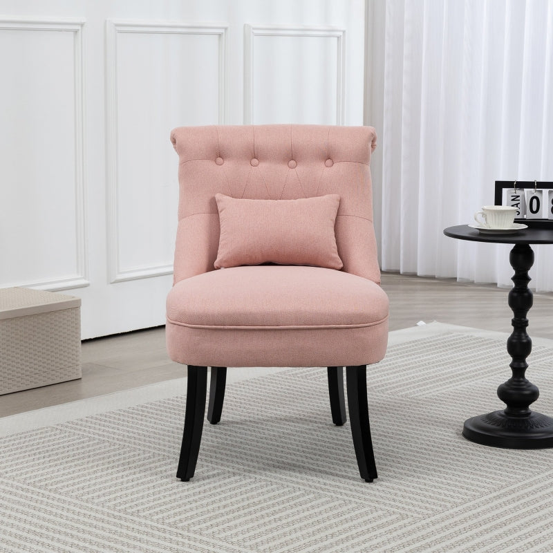 Fabric Single Sofa Tub Chair Upholstered with Pillow, Solid Wood Leg, Pink
