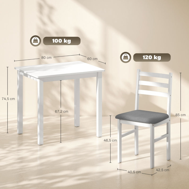 3-Piece Dining Table Set, Kitchen Table with Upholstered Chairs, Space-Saving, White MDF