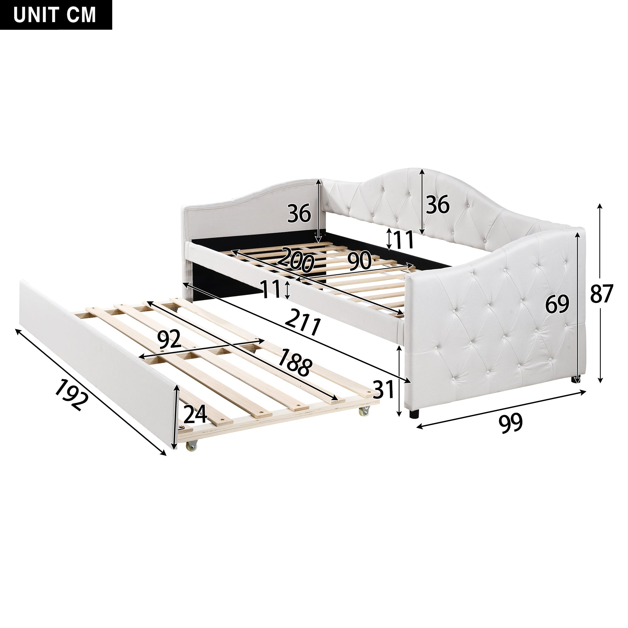 Daybed Sofa Bed 90x200cm Pull-out Bed Minimalist - Linen Beige