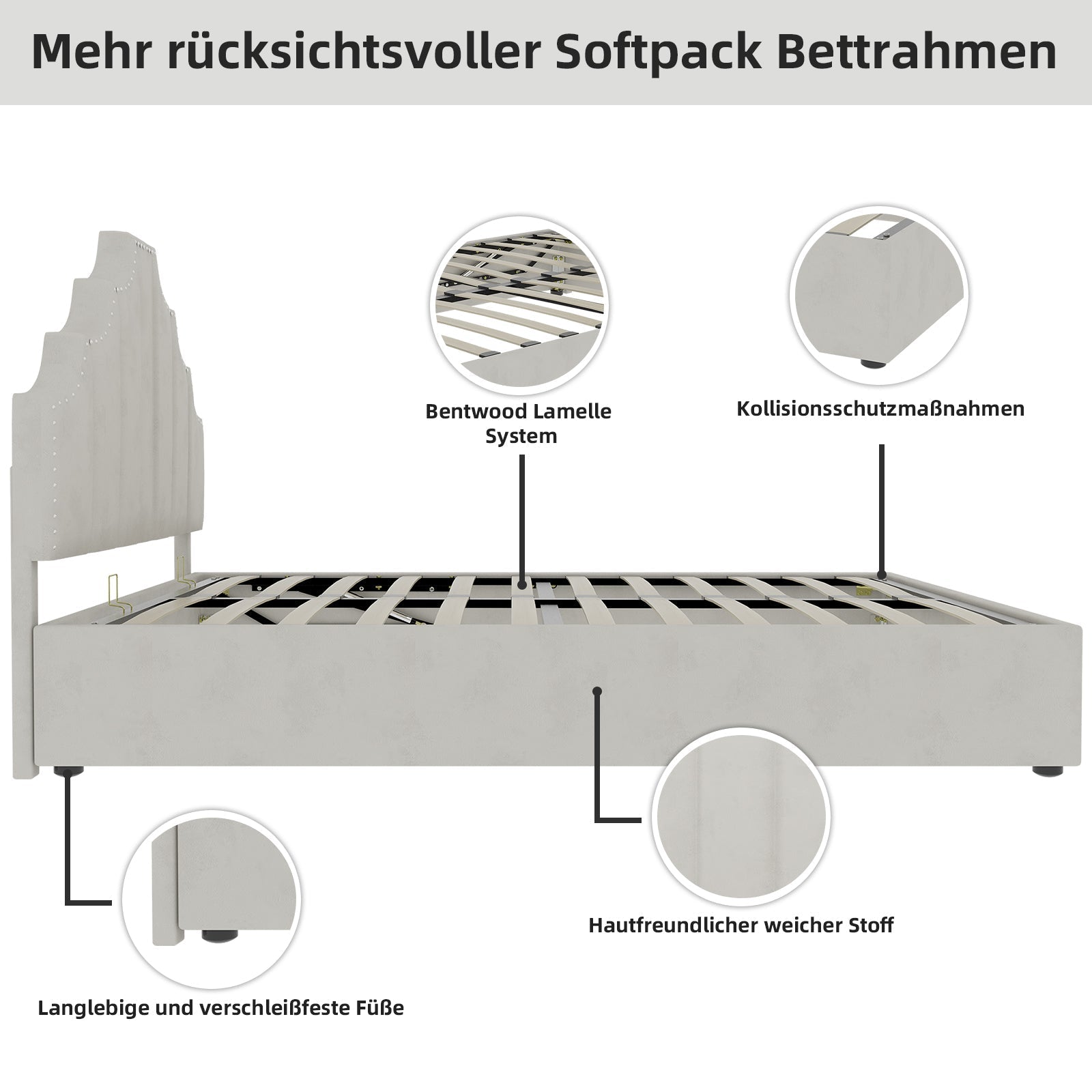 Modern Minimalist Soft Bed, Comfortable Headboard, 160x200CM, Beige