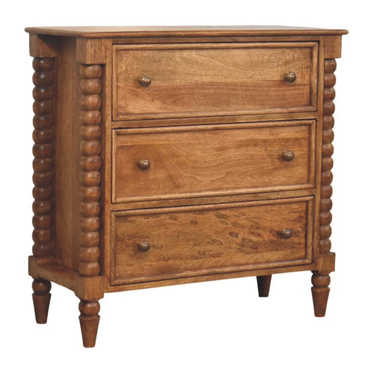 Solid Wood Spindle Chest, 3-Drawer Storage Organizer, Brown