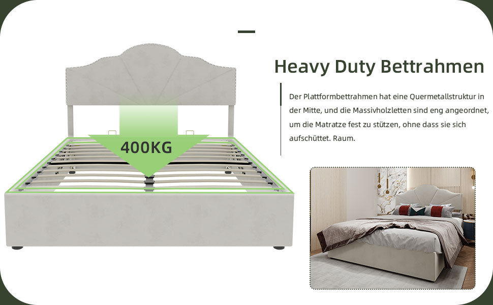 Modern Minimalist Soft Bed, Headboard with Hydraulic Rod, 140x200cm, Beige