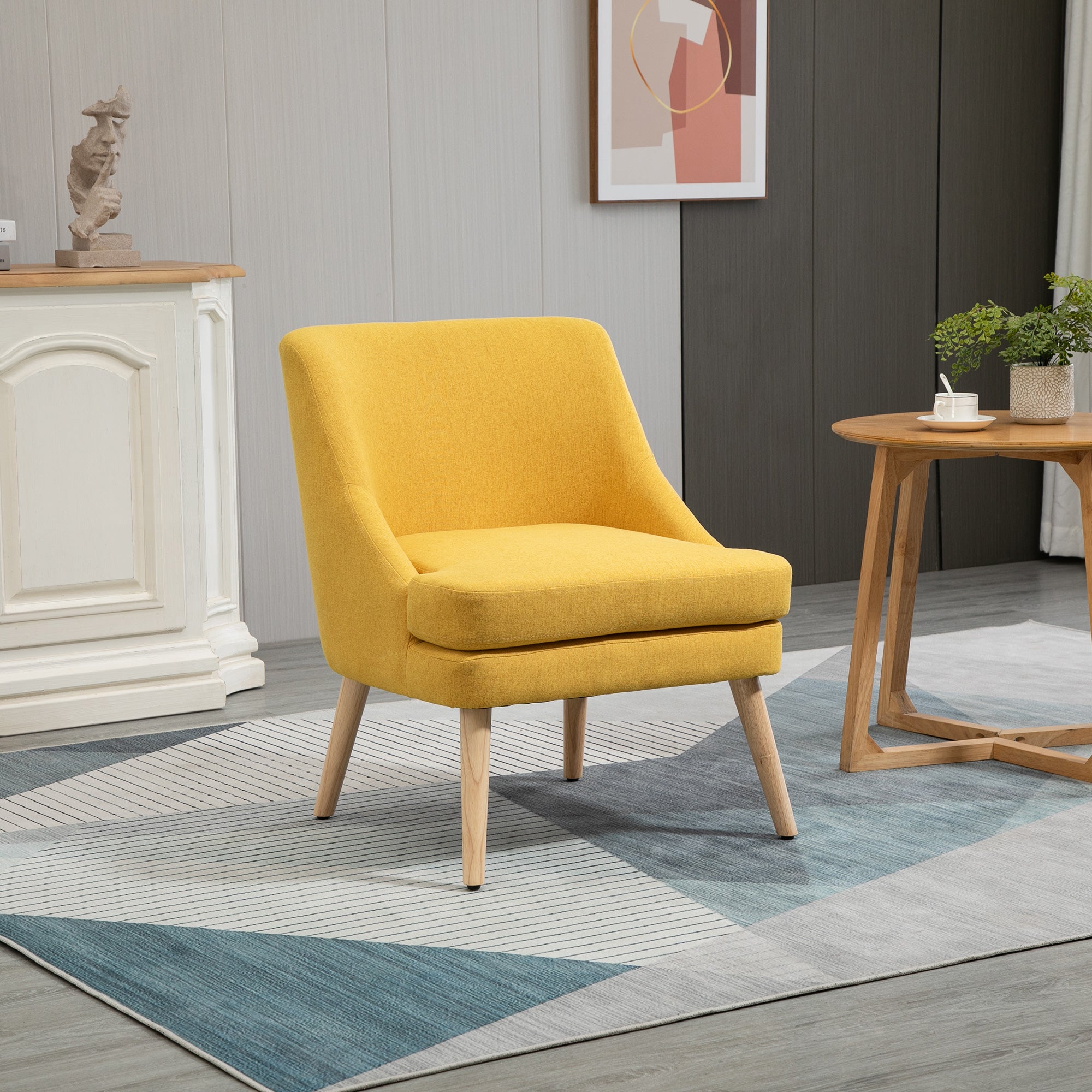 Dining Chair Upholstered with Armrests, Home & Office, Linen-Touch Wood Yellow
