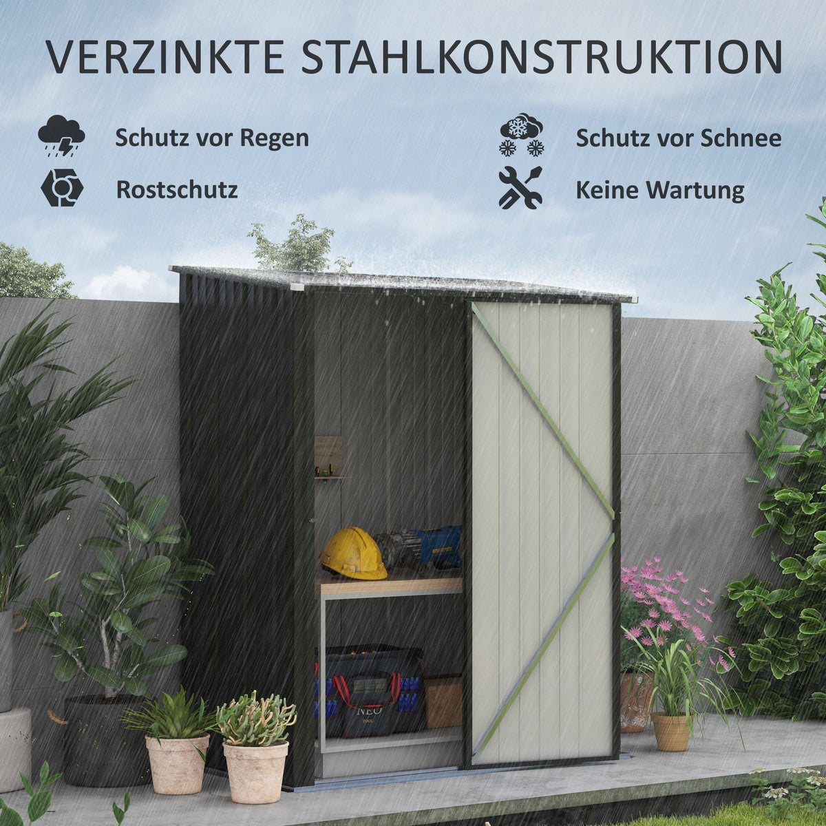 Garden Shed Lockable Cabinet Pent Roof 1.34 m² Galvanized Steel, Black