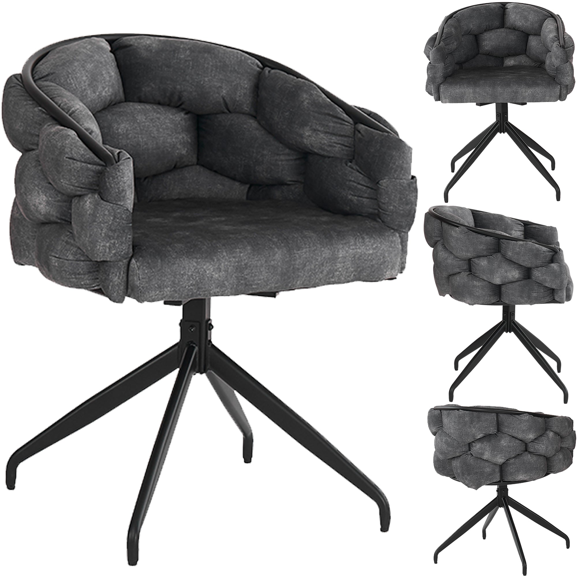 Luxury Velvet Chairs (Set of 4) 360° Swivel Ergonomic Dining Grey