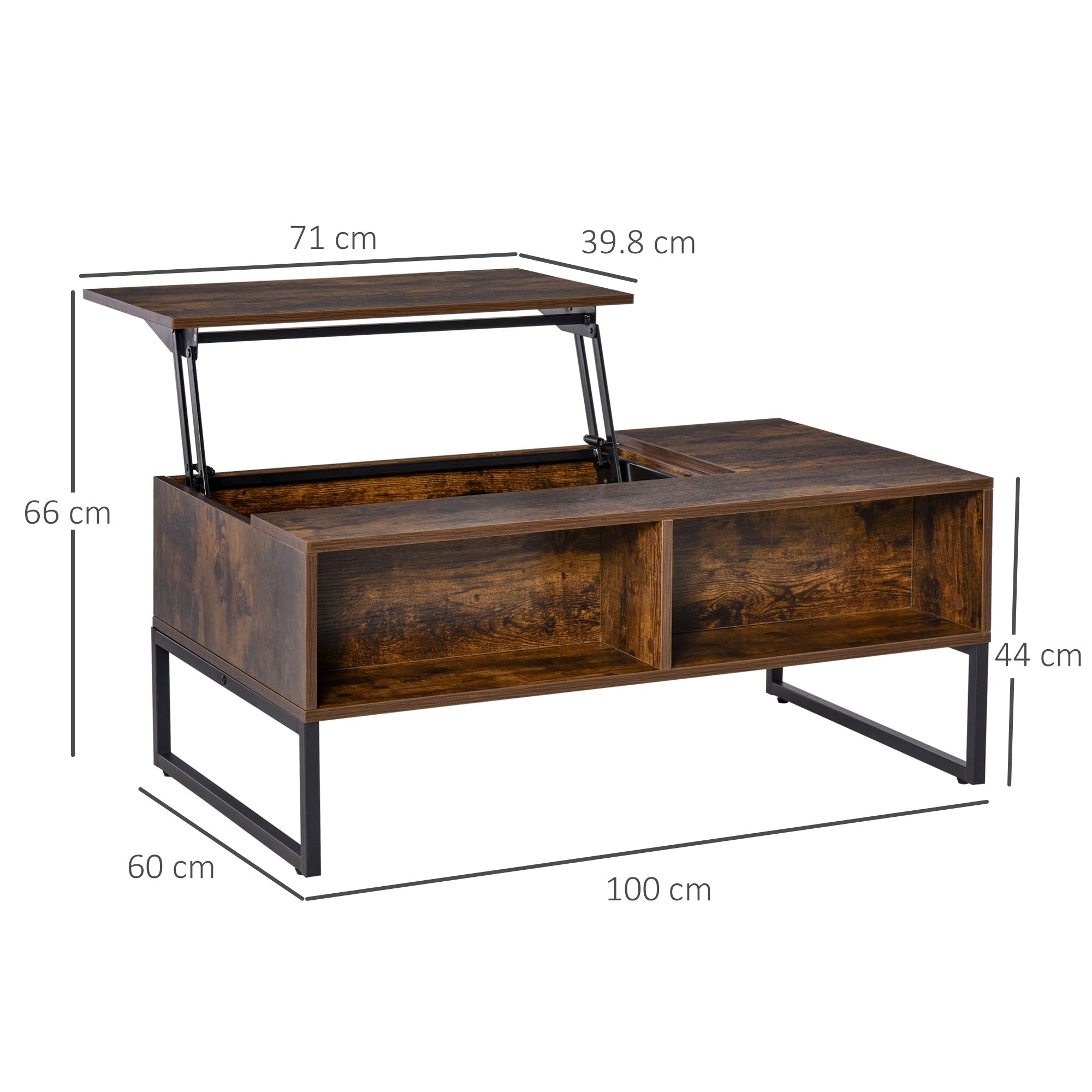 Coffee Table Living Room Height-Adjustable Top Brown Chipboard