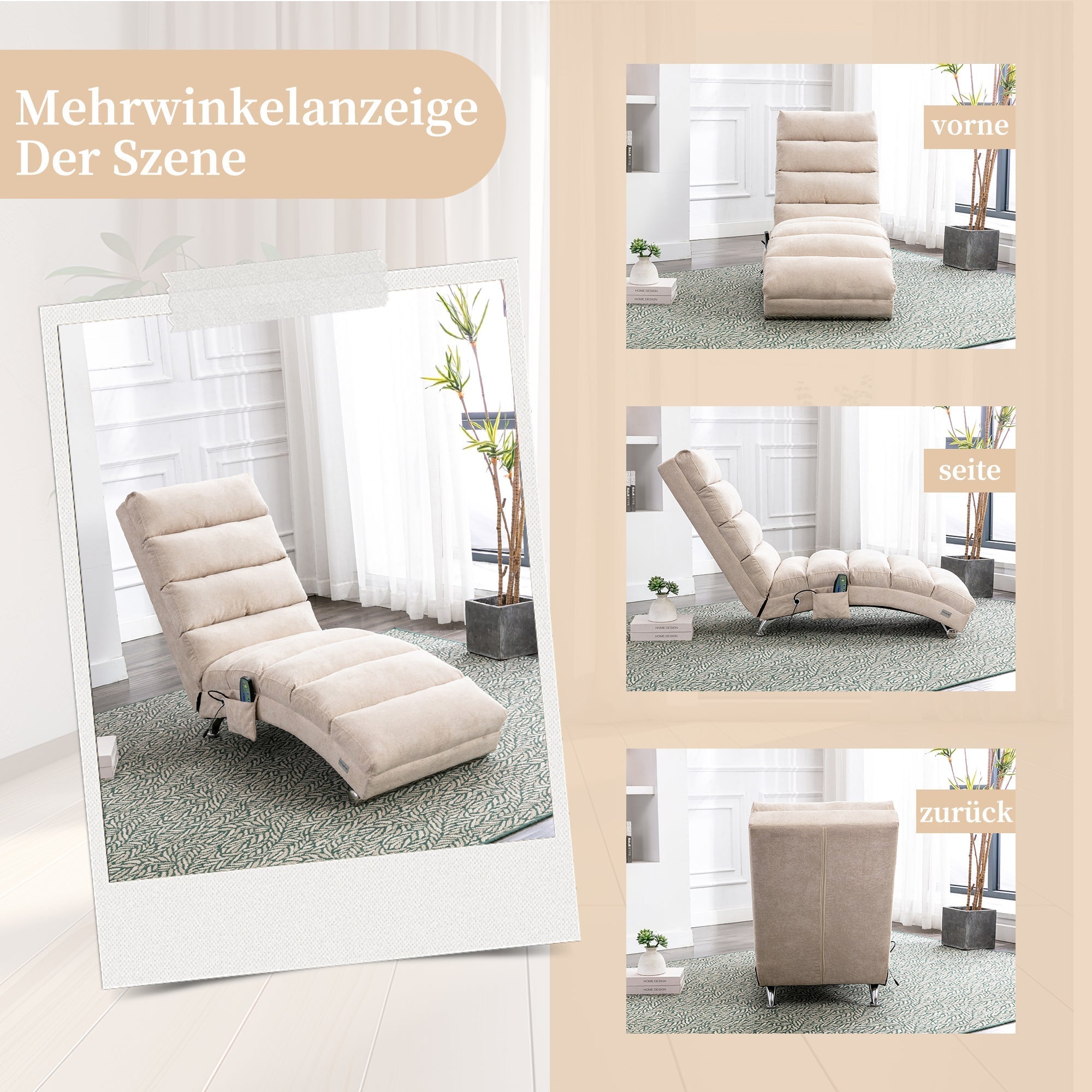 Relaxation Lounger Fixed Reclining Sofa Full Body Support Vibration Side Pockets