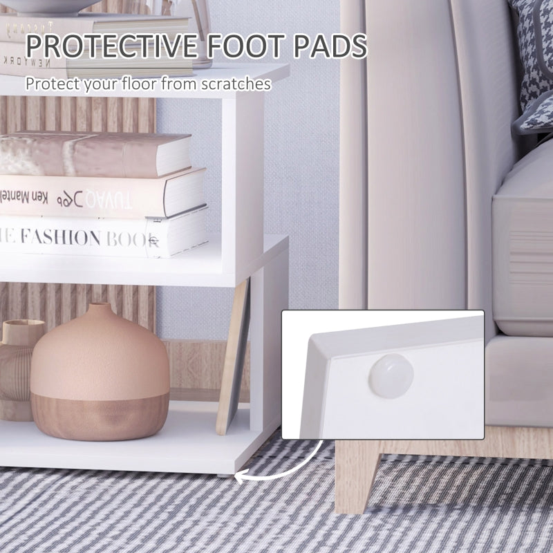 Side Table Square Modern 2 Tier Storage Shelves White