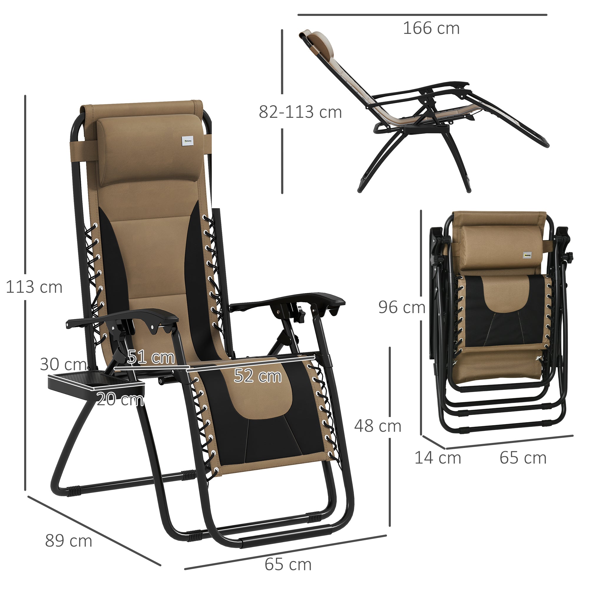 Zero Gravity Lounger Chair Set of 2, Folding Reclining Patio Chair with Padded Seat and Cup Holder, Coffee