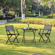 Klappbares Balkonset, 2-Sitzer-Tisch und Stühle, Metallgeflecht, Schwarz & Grau