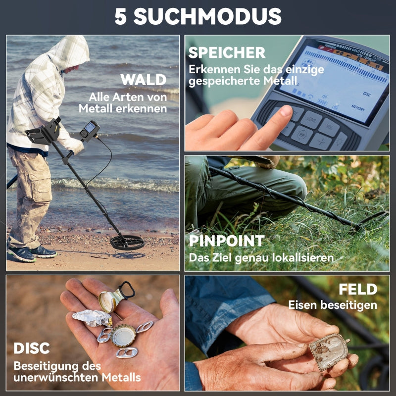 Metal Detector, 5 Modes, IP68 Waterproof, Dark Gray