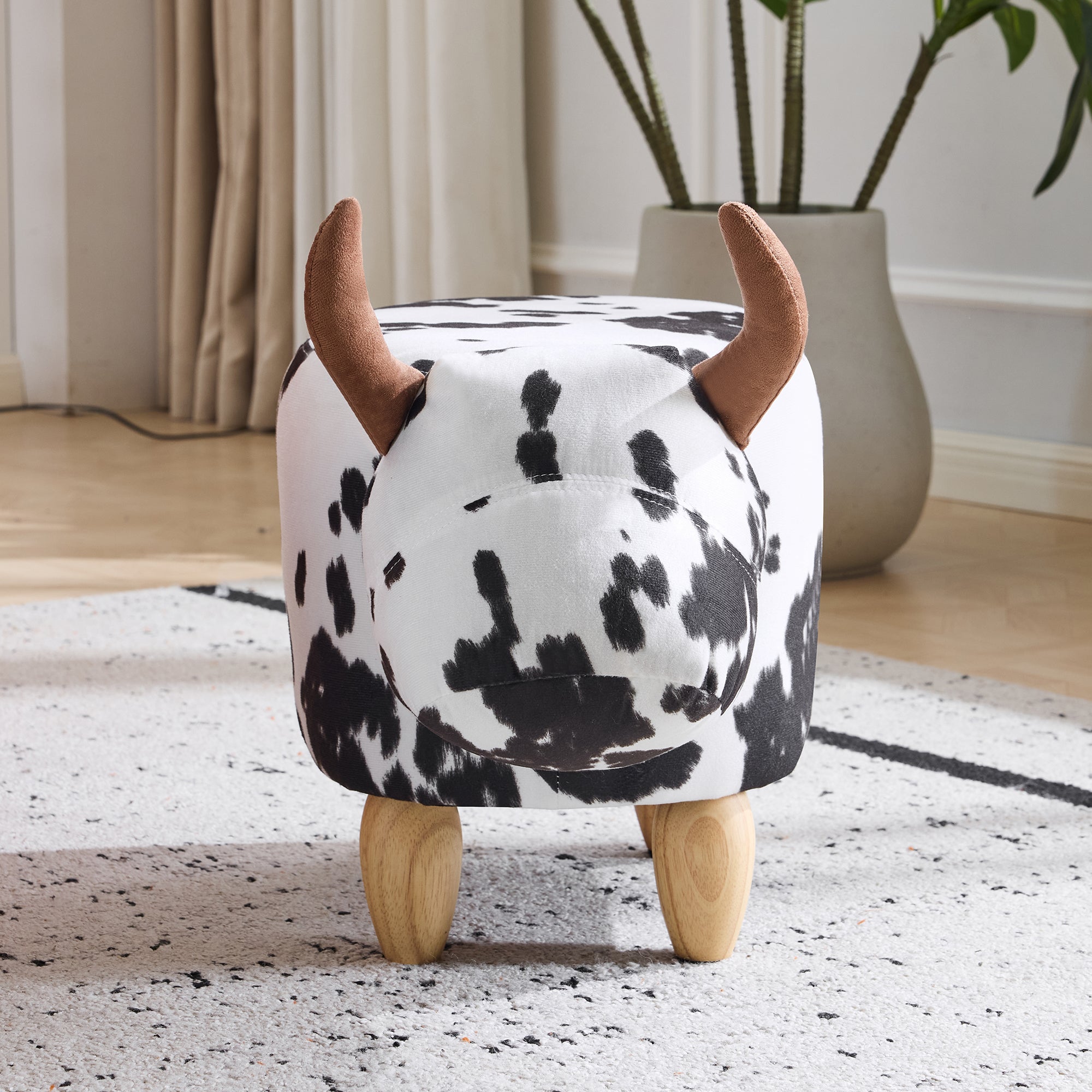 Universal Pet Footstool, Non-Slip Shoe Changing Stool with Solid Wood Legs, Black and White