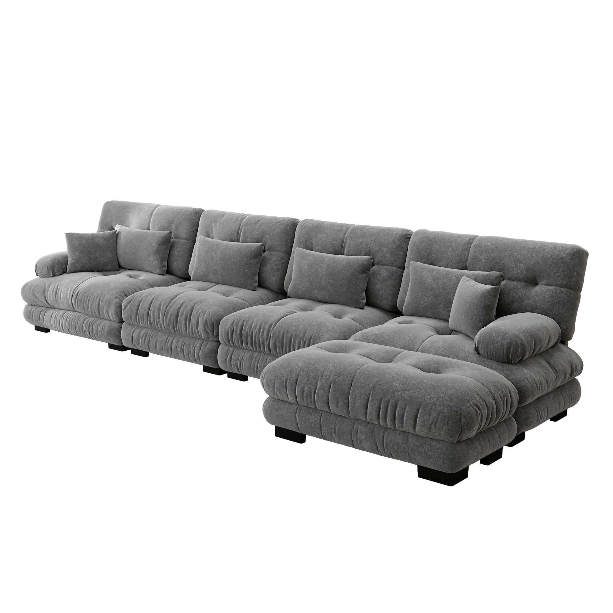 Modular Corner Sofa L-Shaped 4-Seater Couch Set Movable Ottoman DIY Chenille Grey