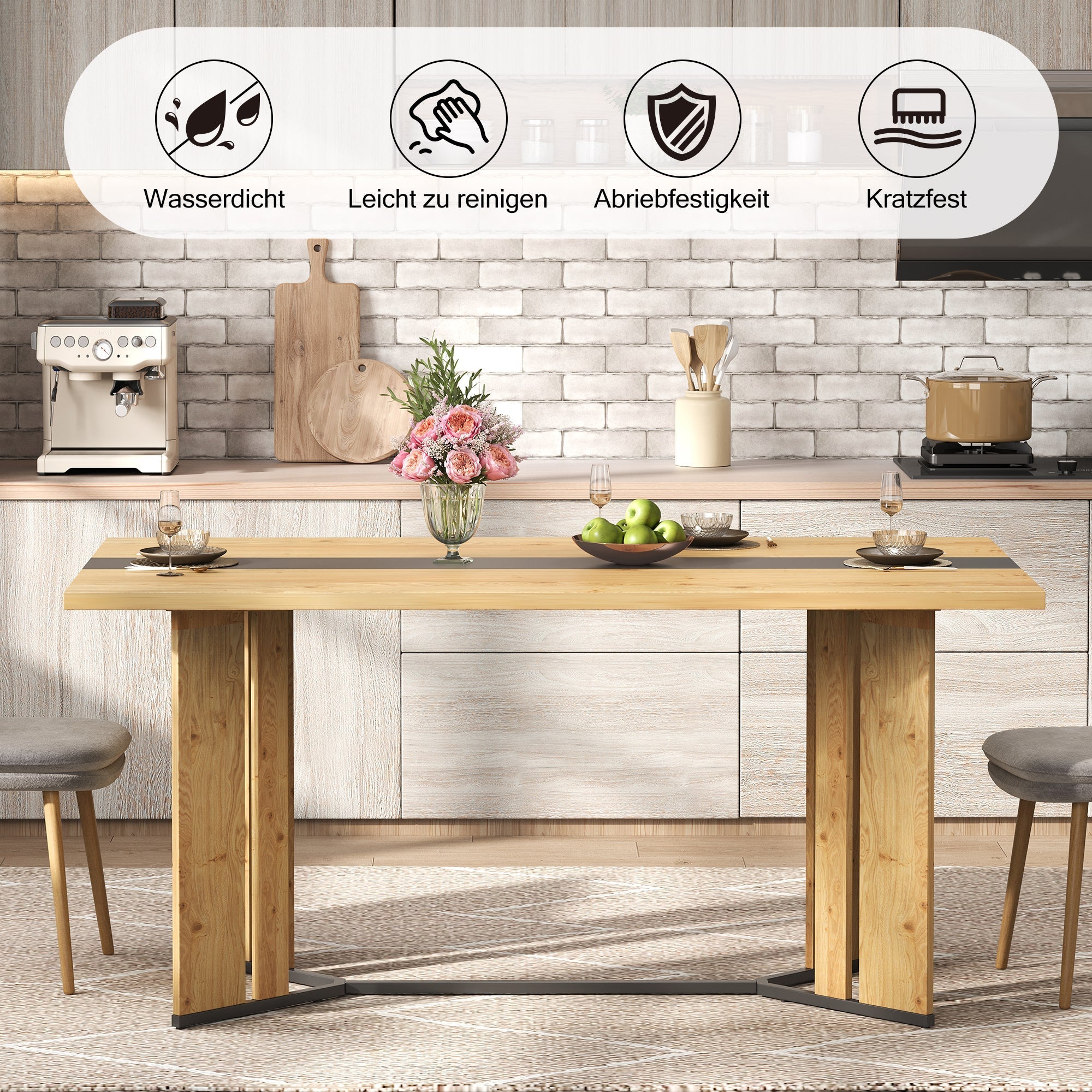 Scandinavian Dining Table 150cm, 2.8cm Thick, Waterproof, Oak Wood