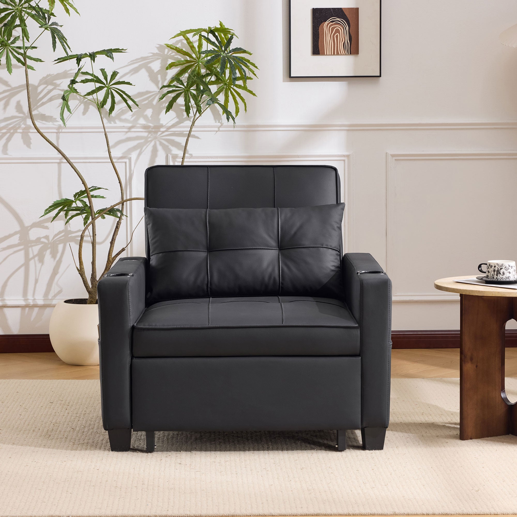 Sofa Bed, 3-in-1 Pull-Out with Cup Holders & USB Port