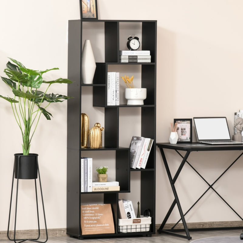 8-Tier Freestanding Bookcase, Melamine Surface Grid Stand, Black