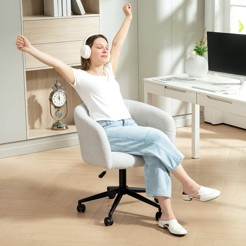 Office Chair Upholstered Tub Design Rolling Plush - Cream/Black