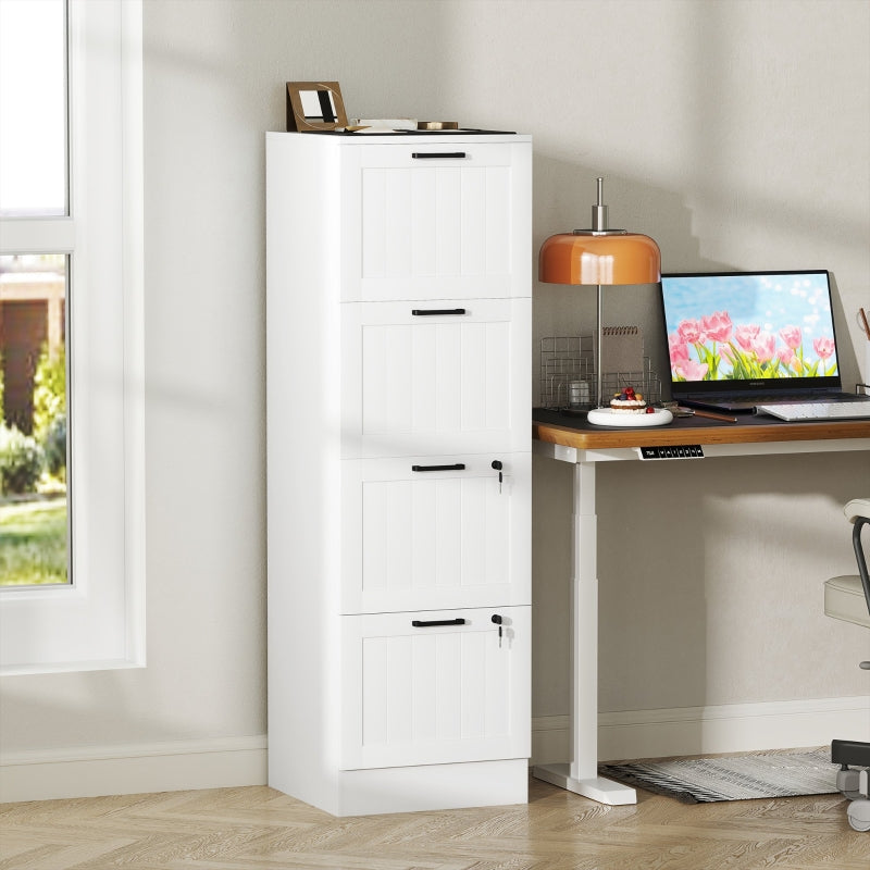 4 Drawer Filing Cabinet with Lock and Adjustable Hanging Bars, White