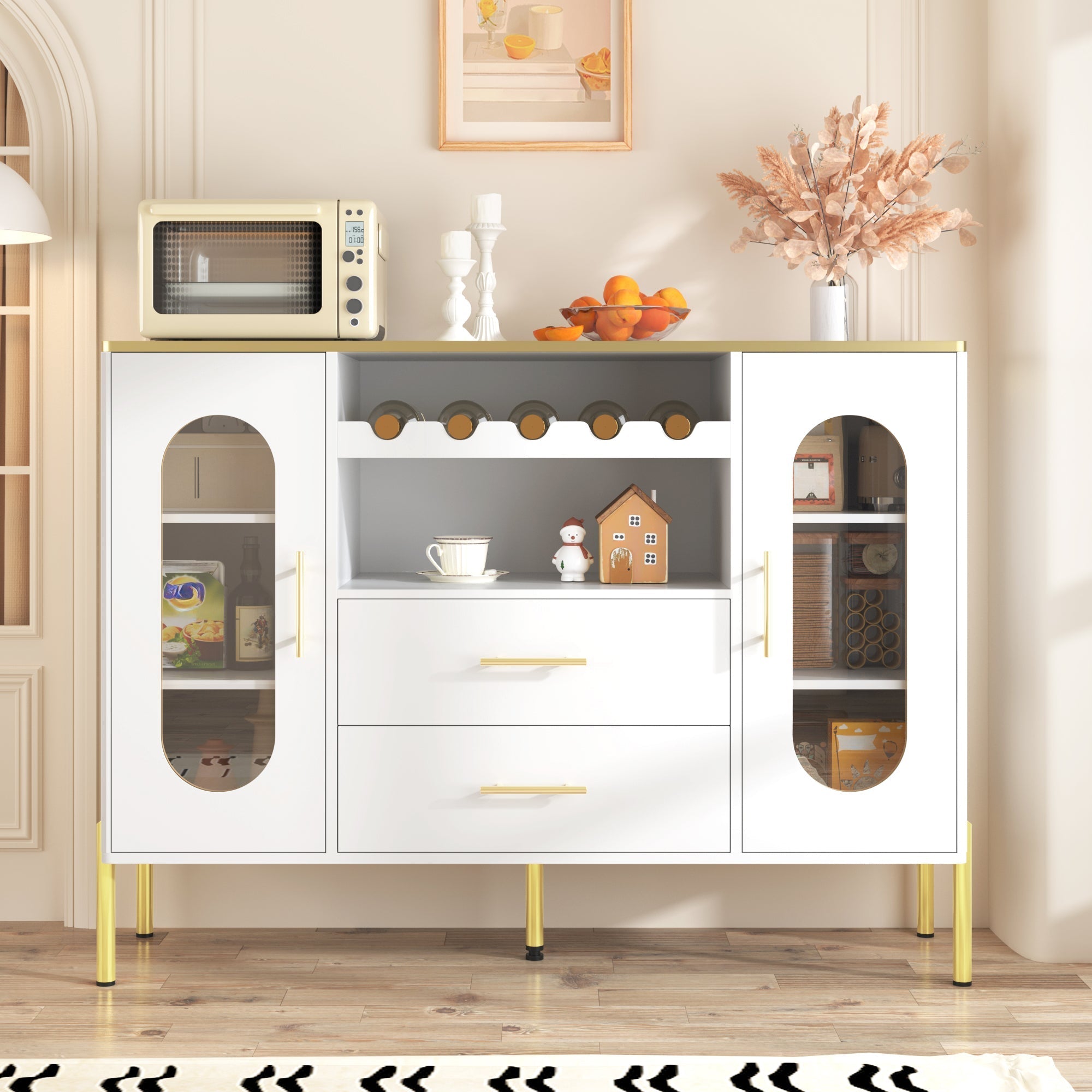 Sideboard, Glass Fronts & Wine Rack, White