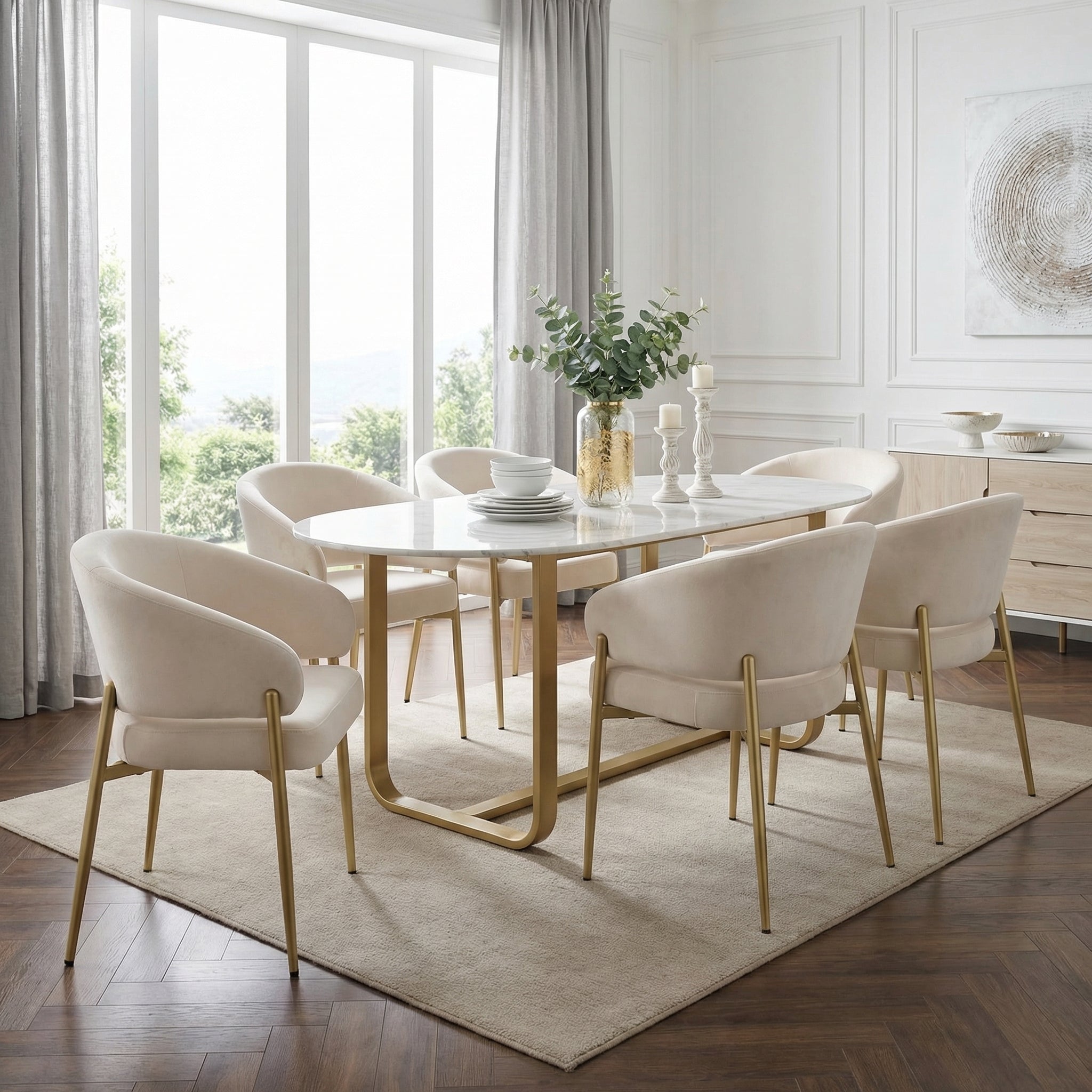Set of 2 Dining Chairs, Comfortable and Breathable Modern Style, Beige and Champagne Gold Velvet Fabric