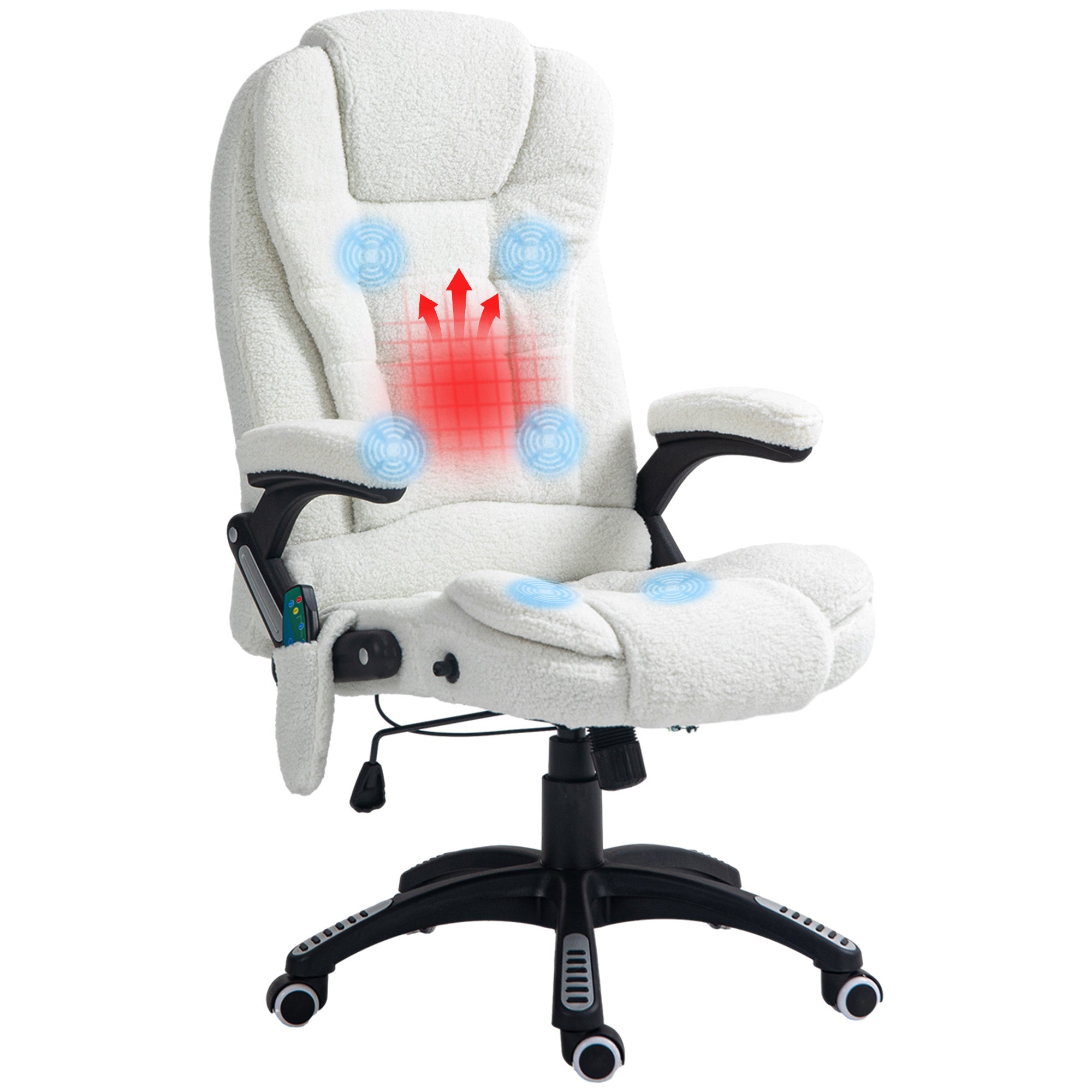 Massage Office Chair, Height Adjustable Rocking Heating Reclining Footrest, Teddy Velvet White