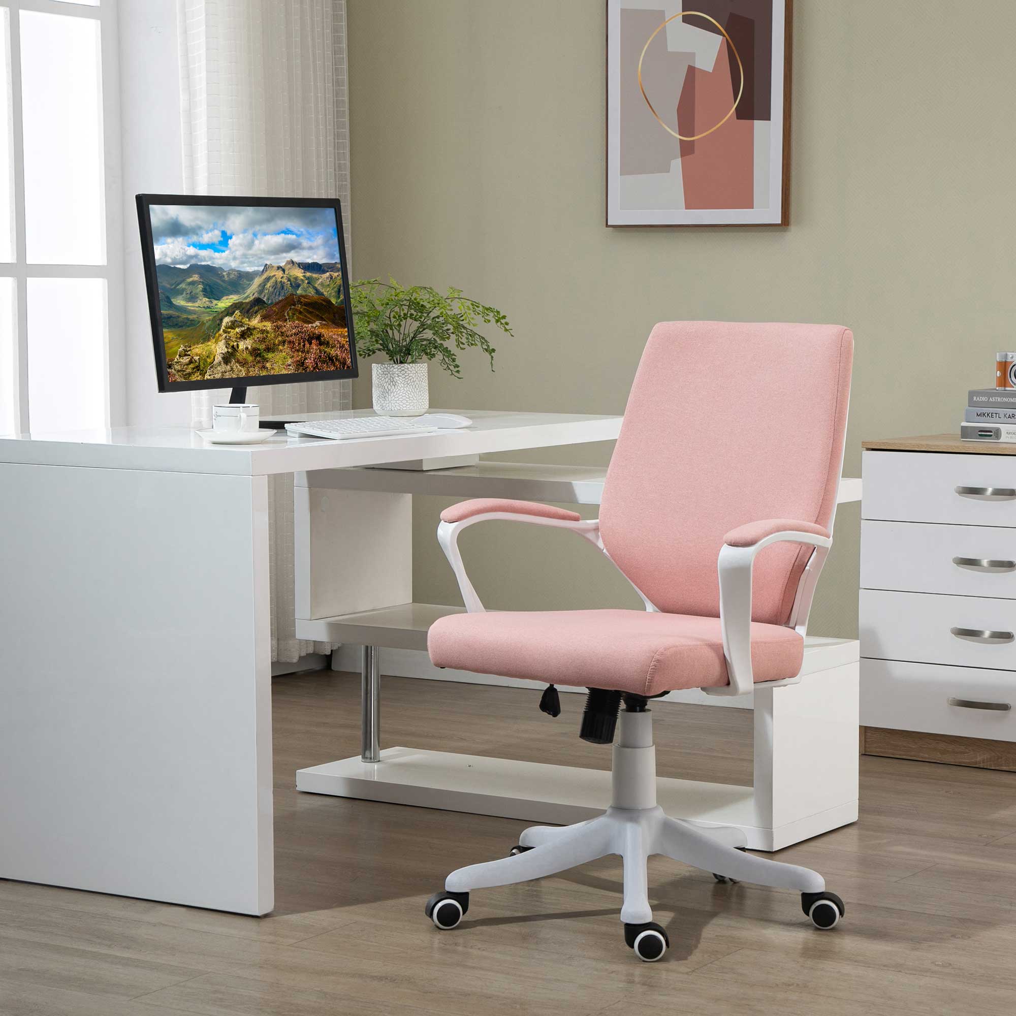 Ergonomic Office Chair, Lumbar Support, Adjustable, Rocking Function - Pink
