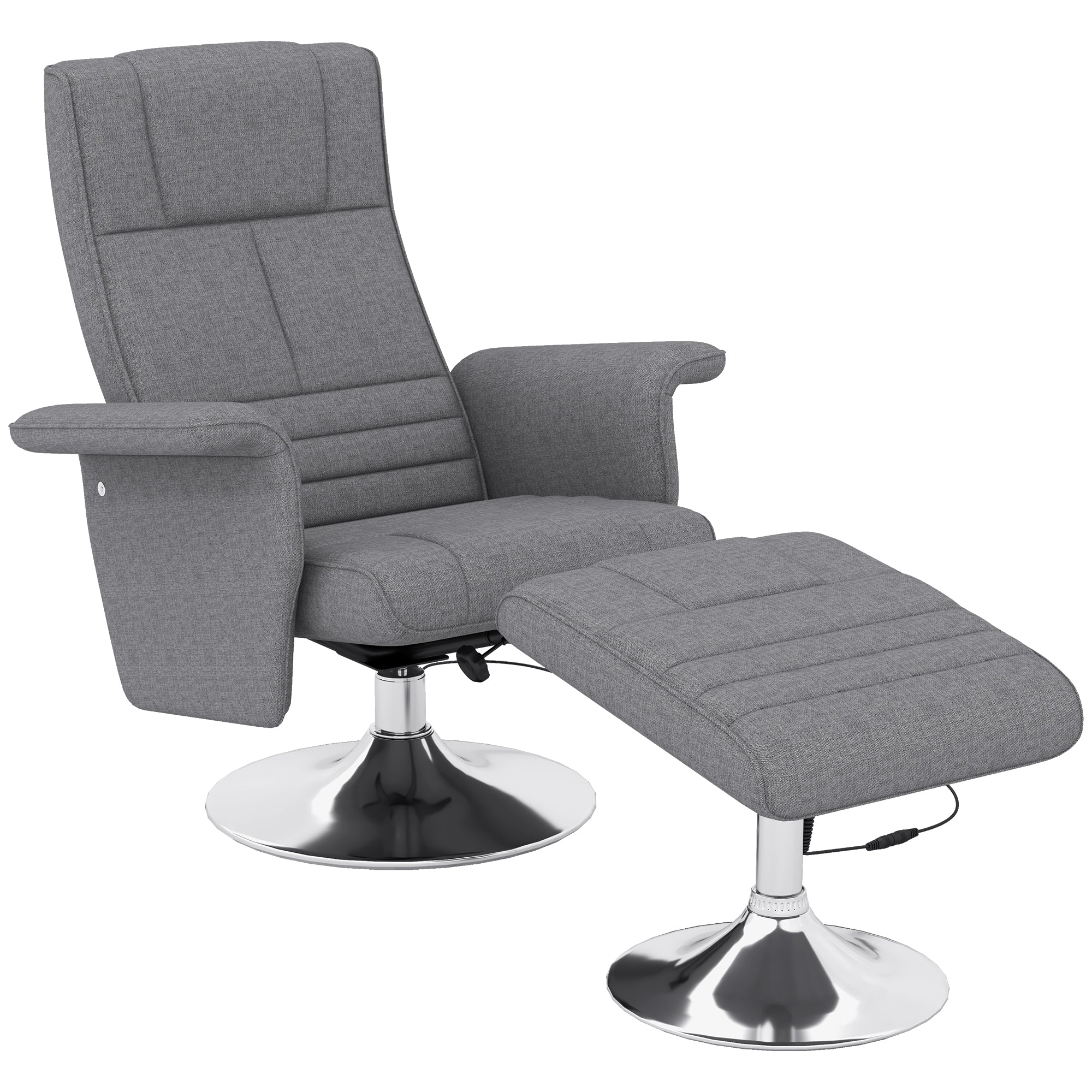 Electric Recliner Chair with Footstool, Reclining Function, Vibration Massage, Remote Control, Linen Look Dark Gray