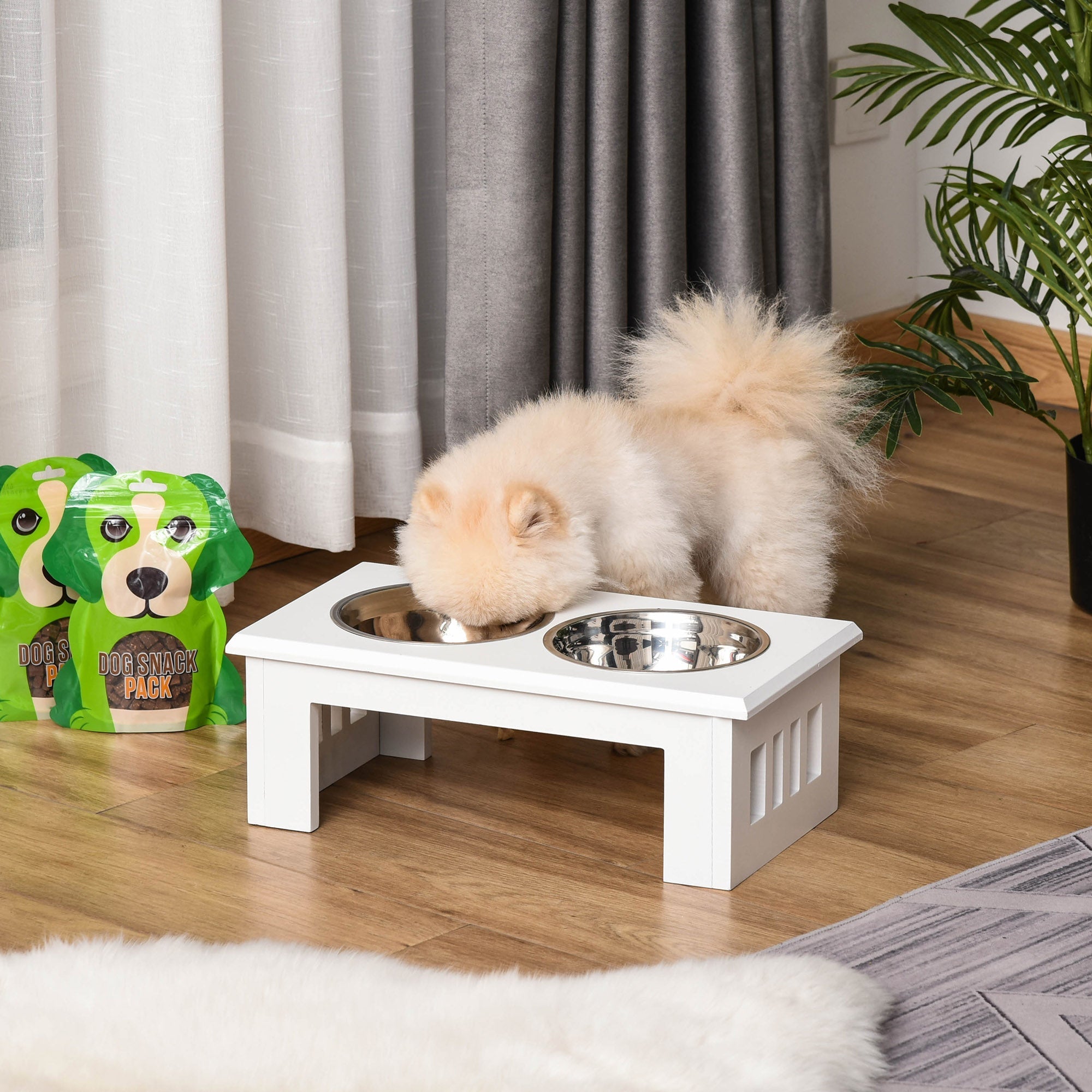 Raised Dog Bowl, Stainless Steel, MDF White