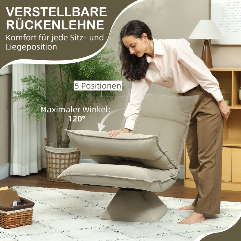Floor Chair 360° Rotatable, 5-Way Adjustable, Foldable, Beige