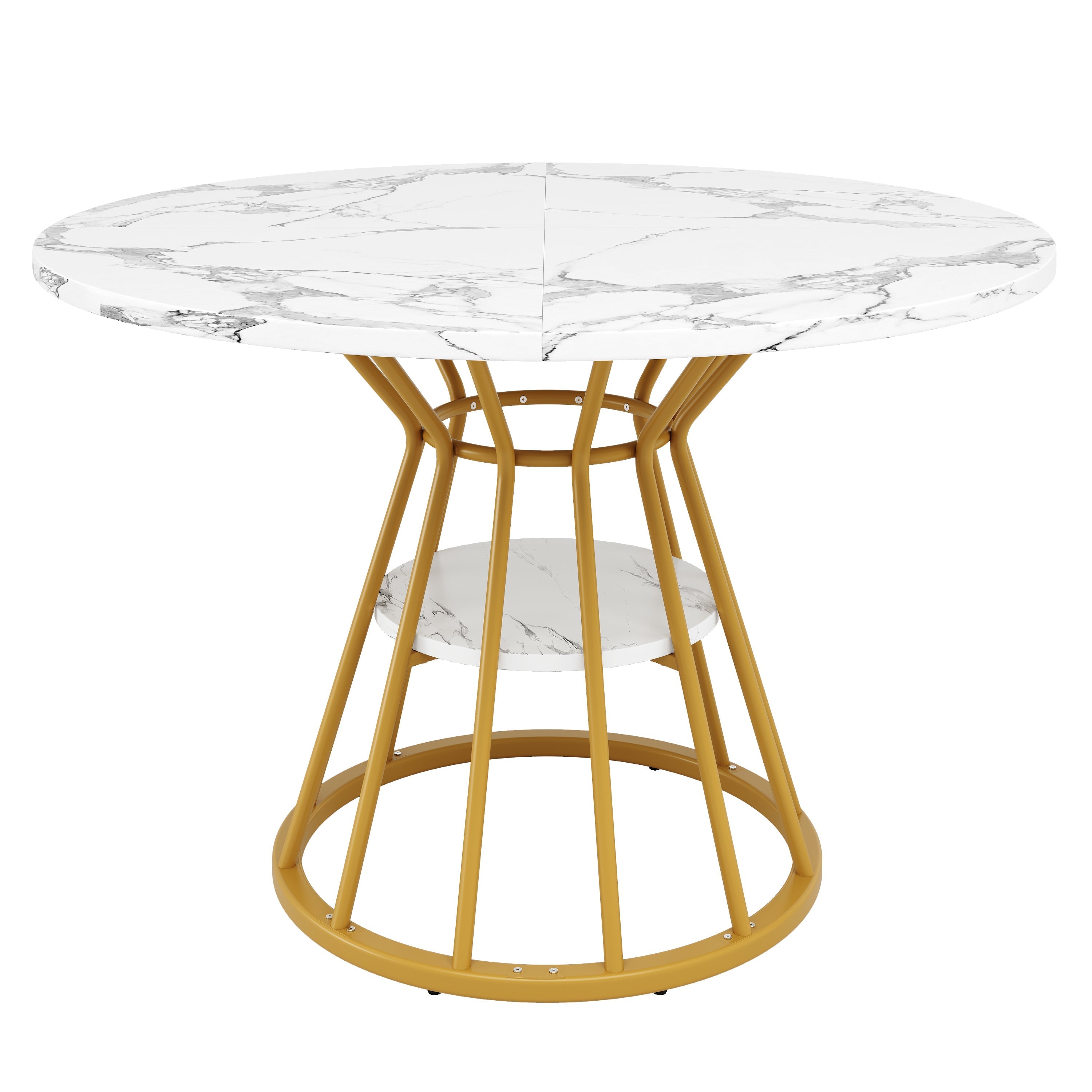 5-Piece Round Dining Table Set with 4 Velvet Chairs and Marble Top, Black